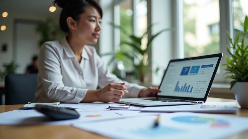 Economist reviewing income distribution charts and statistics on desktop computer in professional office setting