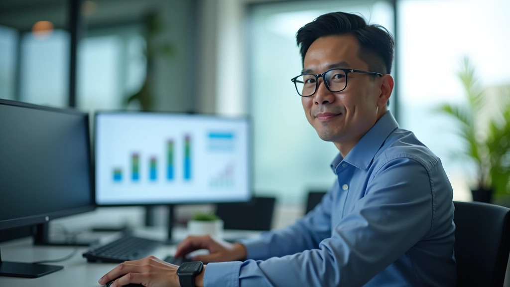Professional economist analyzing income distribution data on computer screen in modern office